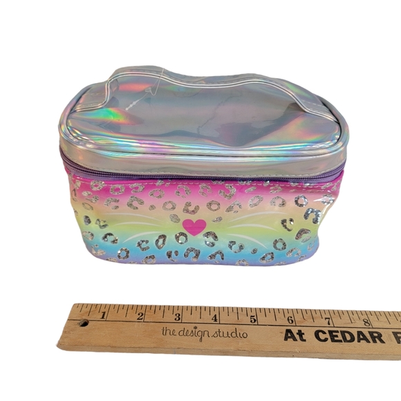 Hot Focus Girlz Beauty Cosmetic Bag Leopard Print Rainbow Lisa Frank Vibes NWOT - Picture 6 of 7
